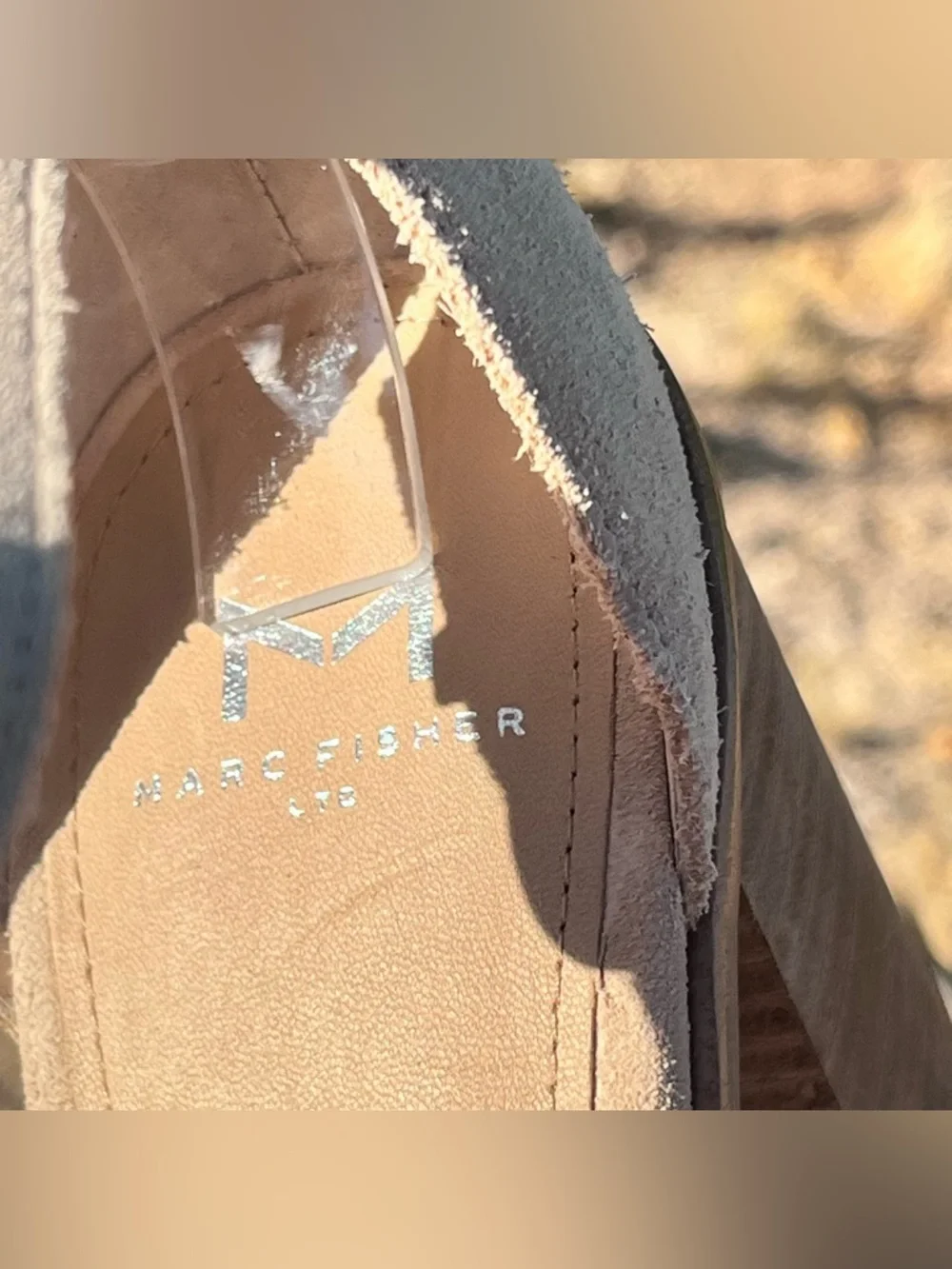 Marc Fisher Vixen Peep Toe City Sandal, 9.5, Tan Perforated Suede, 3.75” Heel - Picture 9 of 15